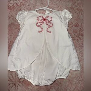 Charming White Dress with Red Embroidery